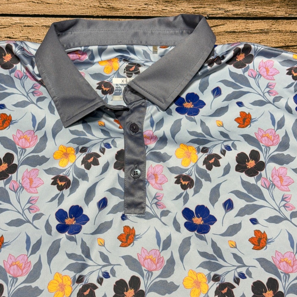 Swannies Golf Polo Men XL Grey Floral Frenchman's Reserve Short Sleeve Shirt